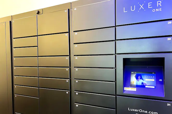 Secure Luxer One package lockers for resident deliveries at Admiral Station Apartments.